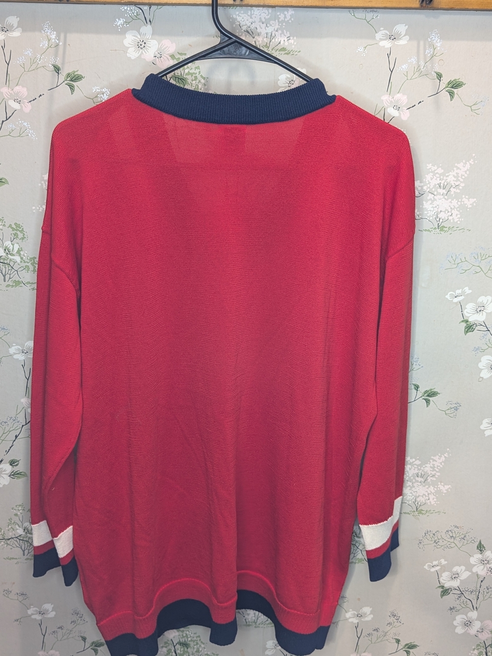 Anne Klein Red V-Neck Sweater with Navy and White Trim - Picture 5 of 8